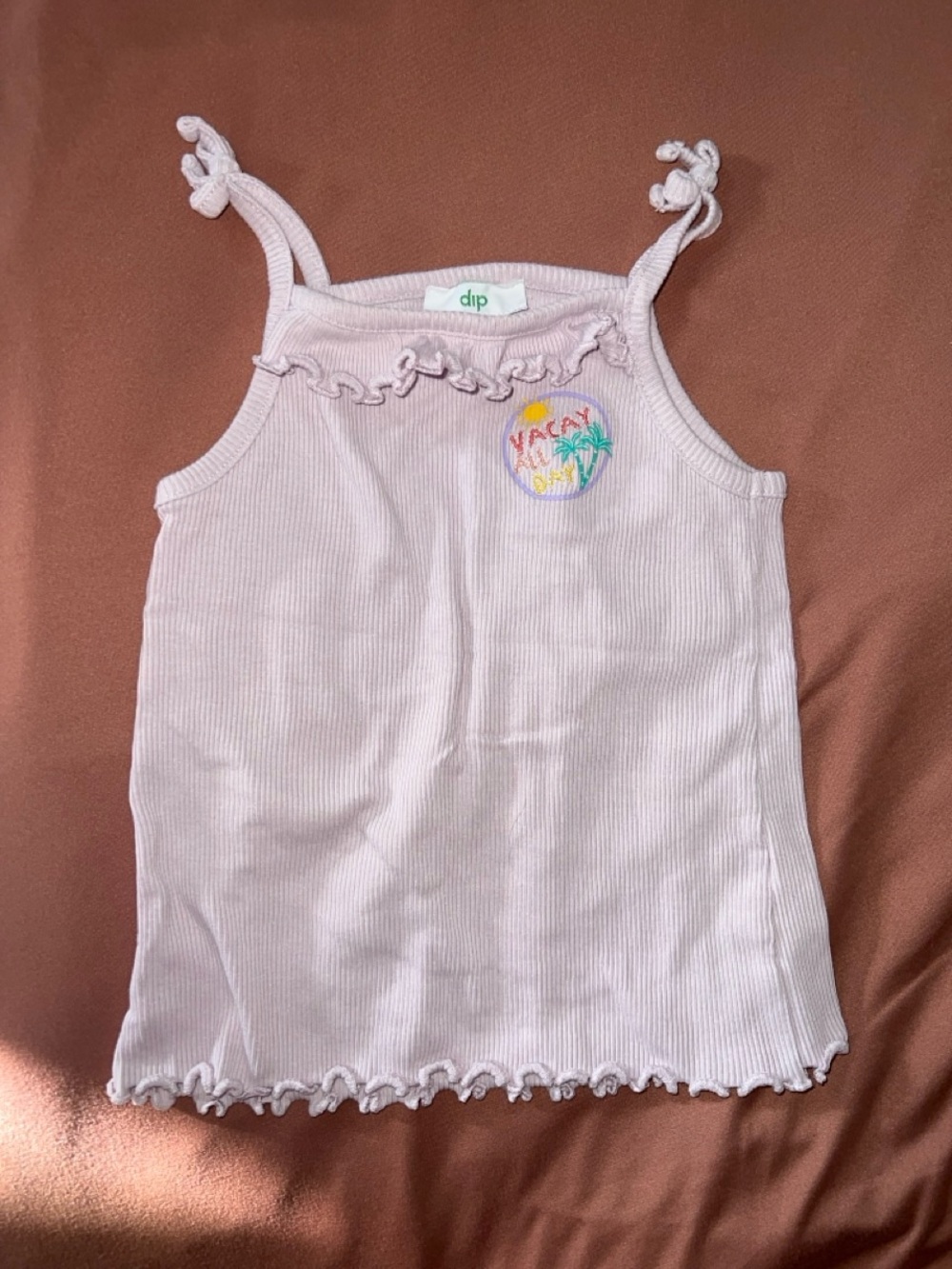 dip Light Pink Ruffle Tank with Vacation Patch